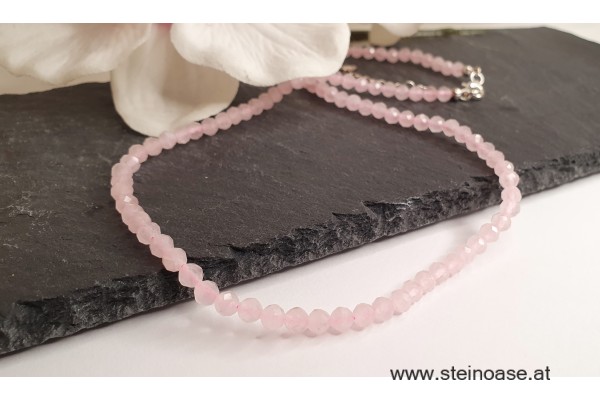 Kette Rosenquarz facettiert 4mm